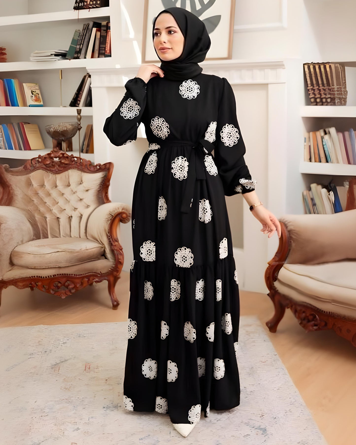 Women's Stylish Turkish Abaya with Floral stitched pattern | Imported material