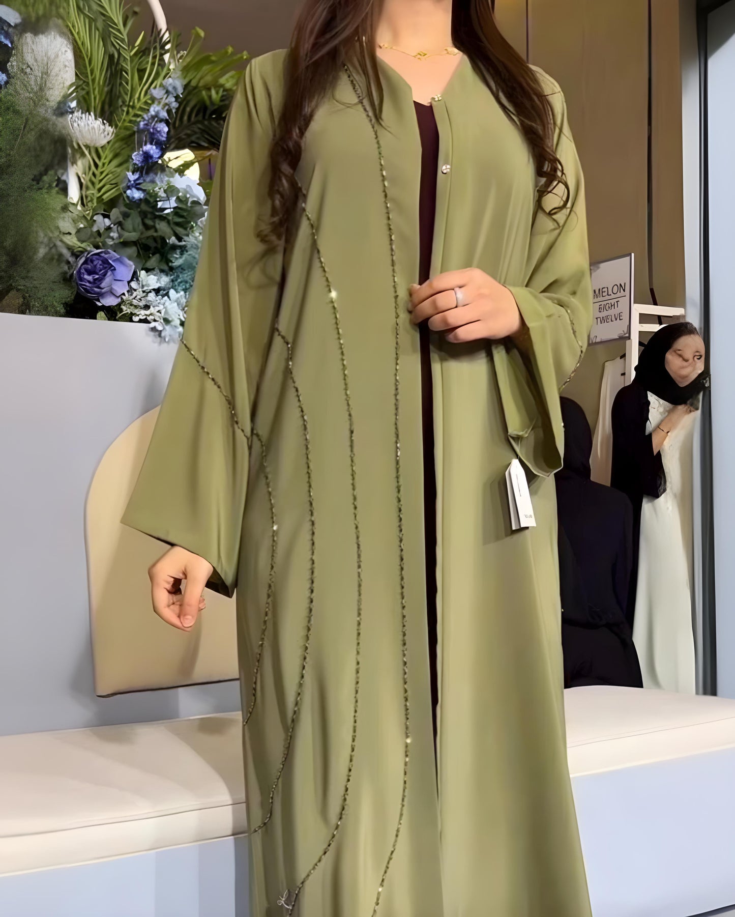 Party wear handwork abaya. (front close)