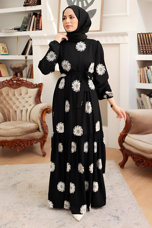 Women's Stylish Turkish Abaya with Floral stitched pattern | Imported material