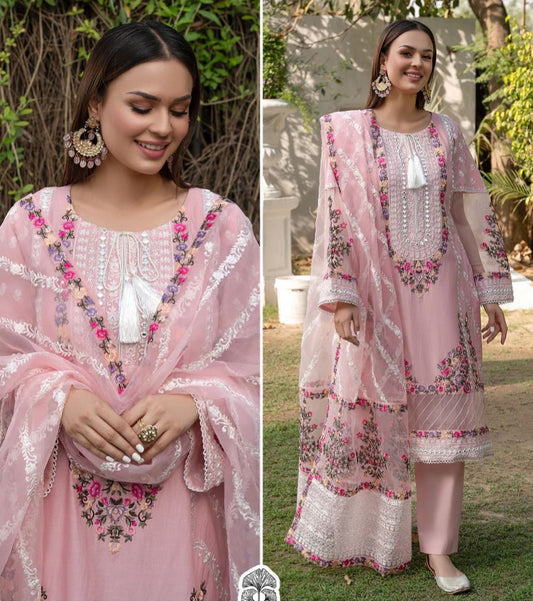 Beautiful Pink GEORGETTE WITH HEAVY EMBROIDERED Dress