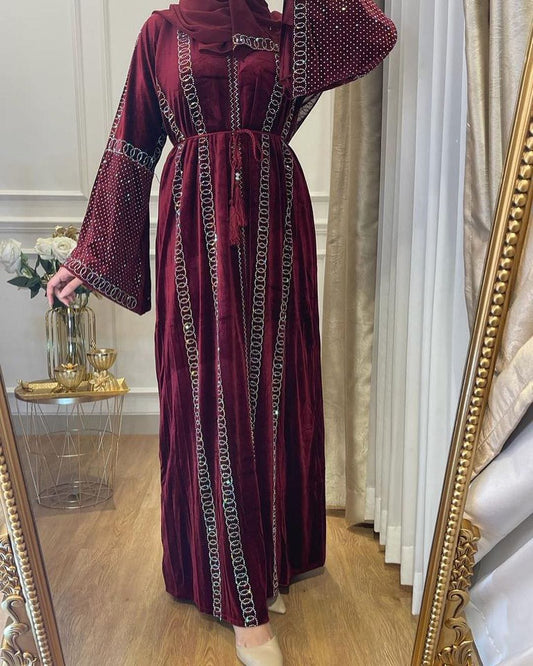 Women Maroon patterned work Abaya With Premium material fabric