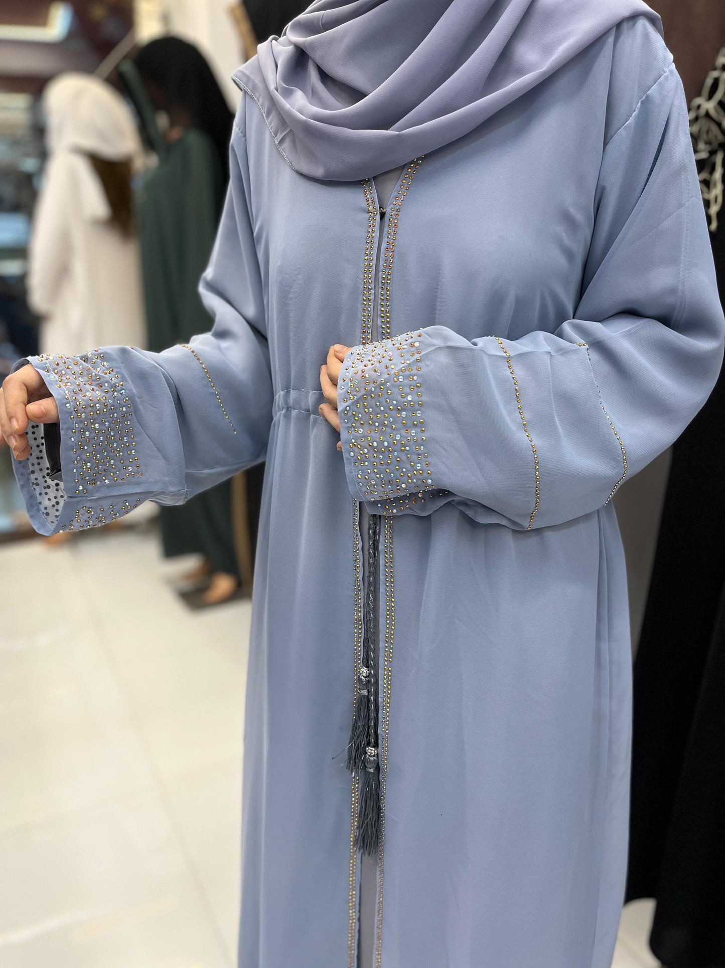 Exquisite Silk Embellished Abaya Collection - Luxurious Islamic Modest Wear for Women, Perfect for Special Occasions and Everyday Glamour